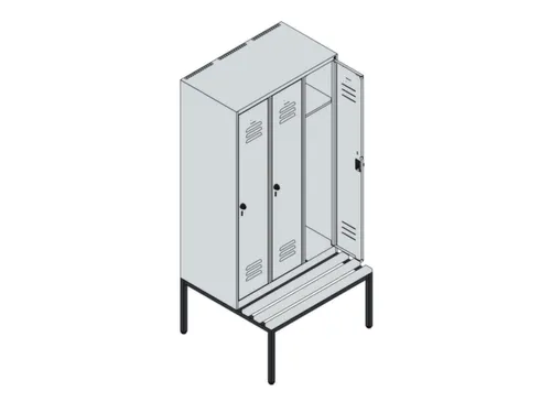 locker met bank,HxBxD 1950x900x815mm,3vak,vak B 300mm,draaigrendel