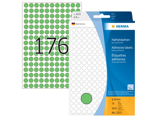HERMA 2215 Multipurpose etiketten Rond 8mm Groen 5632 stuks