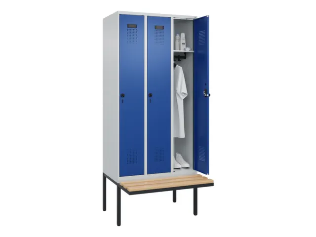 locker met bank,HxBxD 2120x900x815mm,3vak,vak B 300mm,draaigrendel