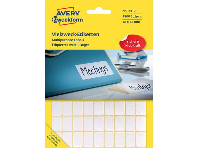 Etiket Avery Zweckform 3312 18x12mm wit 1800stuks | AveryEtiketten.nl