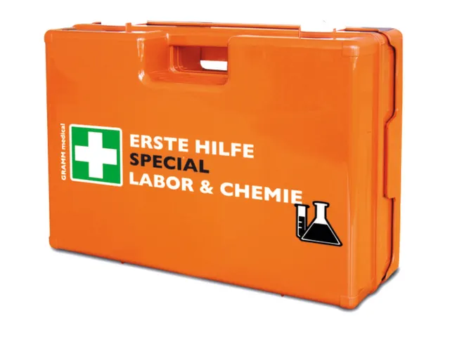mallette de secours,p. chimie,DIN 13157,ABS orange,av. support mural