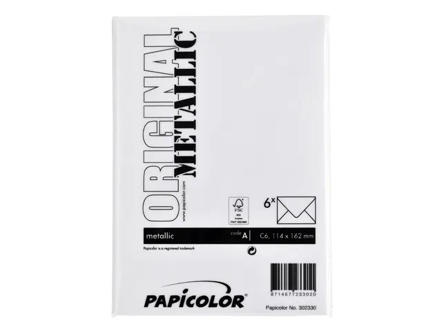 Envelop Papicolor C6 114x162mm metallic parelwit pak à 6 stuks