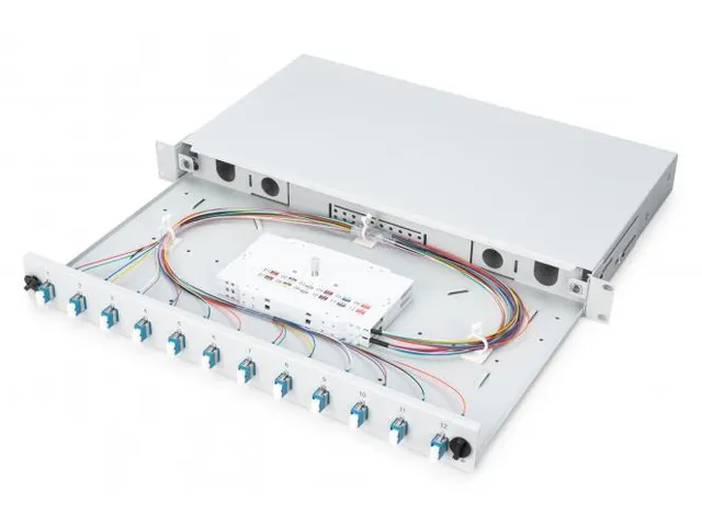 LWL-splicebox 1U uitgerust 12x LC DX OS2 inclusief splicecassette