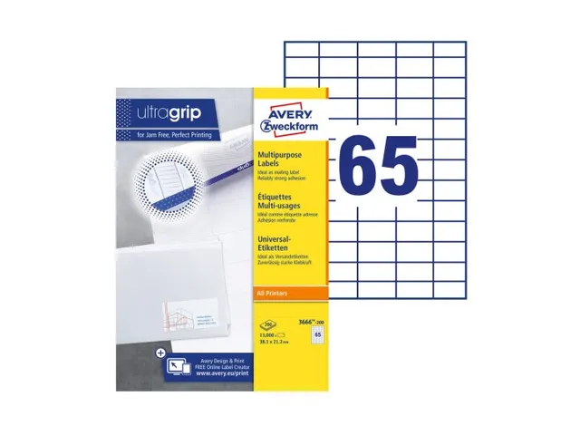 Etiket Avery Zweckform 3666-200 38x21.2mm wit 13000stuks
