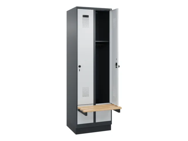 locker met bank,HxBxD 1950x600x815mm,2vak,vak B 300mm,draaigrendel