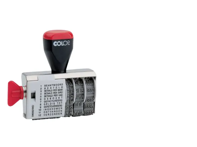 Woord-datumstempel Colop 04000 met 12 teksten zwart