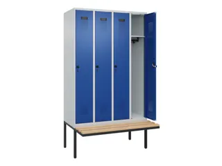 locker met bank,HxBxD 2120x1200x815mm,4vak,vak B 300mm,draaigrendel - 2