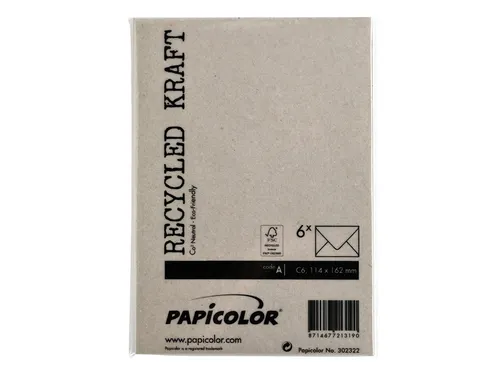 Envelop Papicolor C6 114x162mm Kraft grijs Gegomd