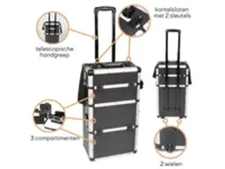 OUTLET Gereedschapskoffer Aluminium Trolley 370x270x670mm Zwart - 5