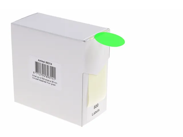 Etiquette sur rouleau 35mm vert fluo + dévidoir 500 pièces