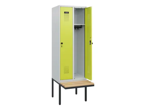 locker met bank,HxBxD 1950x600x815mm,2vak,vak B 300mm,draaigrendel