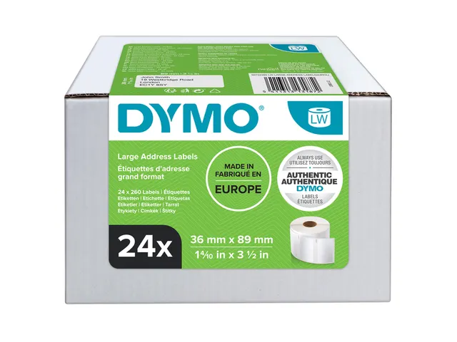 Etiket Dymo LabelWriter adressering 36x89mm 24 rollen á 260 stuks wit
