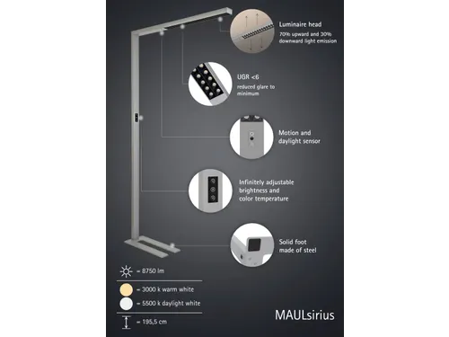 Vloerlamp LED MAULsirius colour Zilver vario sensor dimbaar voet