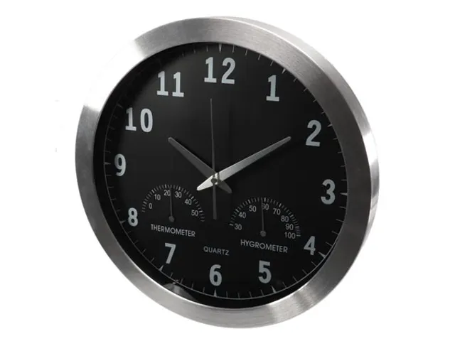 Aluminium Wandklok Met Thermometer & Hygrometer Ø 35,5cm cijfers