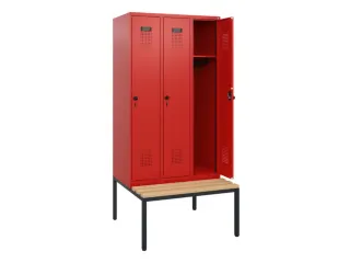 locker met bank,HxBxD 1950x900x815mm,3vak,vak B 300mm,draaigrendel - 1
