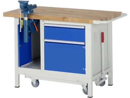 Werkbank 880x1250x700mm Beukenhouten Werkblad 1lade 2 Kasten
