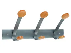 PMV3 wandkapstok met 3 dubbele haken metaalgrijs / licht hout
