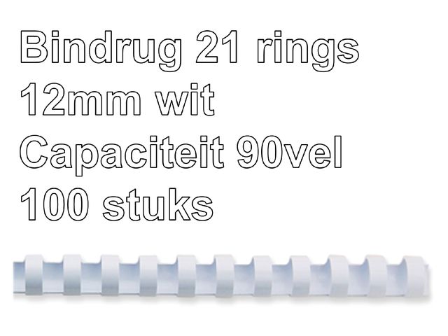 Bindrug Fellowes 12mm 21-rings A4 wit 100stuks | FellowesInbindmachine.nl