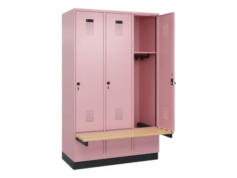 locker met bank,HxBxD 1950x1200x815mm,3vak,vak B 400mm,draaigrendel