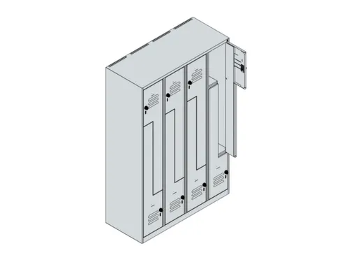 Z-garderobekast,HxBxD 1850x1200x500mm,vak B 150/300mm,draaigrendel