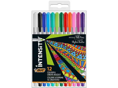Fineliner Bic Intensity medium assorti pak à 12 stuks