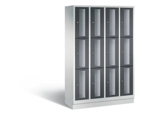 Lockerkast 1800x1190x500mm 4x3 vakken Cilinderslot, Sokkel, RAL7021