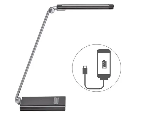 Bureaulamp LED MAULpure, dimbaar, USB-poort Zilver