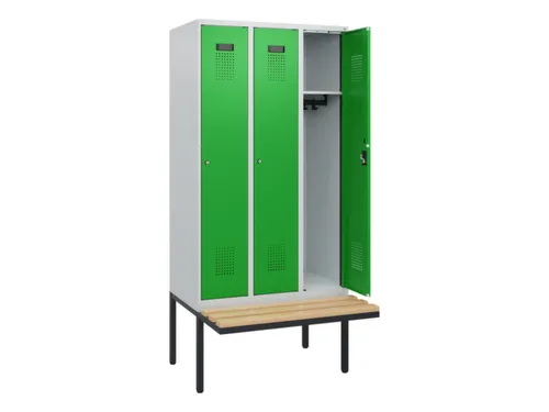 locker met bank,HxBxD 1950x900x815mm,3vak,vak B 300mm,cilinderslot