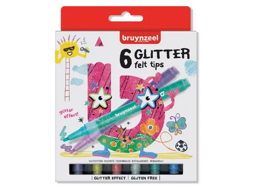 Viltstift Bruynzeel Kids assorti glitter 6 stuks