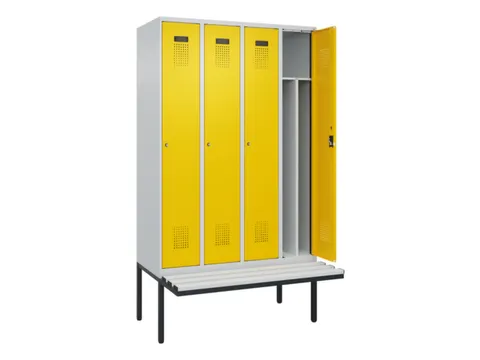 locker met bank,voor scheiding van kleding,HxBxD 2120x1200x815mm,4vak
