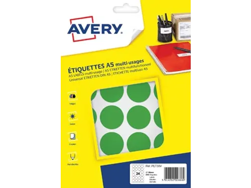 Avery PET30V ronde markeringsetiketten diameter 30mm groen