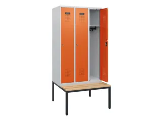 locker met bank,HxBxD 1950x900x815mm,3vak,vak B 300mm,cilinderslot - 1