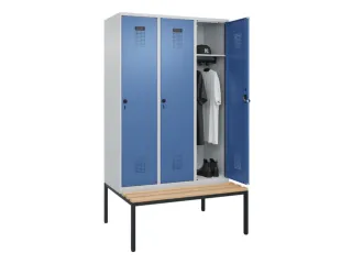 locker met bank,HxBxD 2120x1200x815mm,3vak,vak B 400mm,draaigrendel - 1