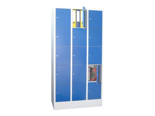 lockerkast,HxBxD 1850x900x500mm,3x5vakken,RAL7035,front RAL5010