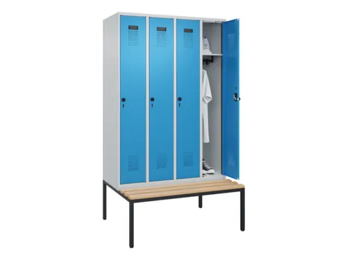 locker met bank,HxBxD 2120x1200x815mm,4vak,vak B 300mm,draaigrendel