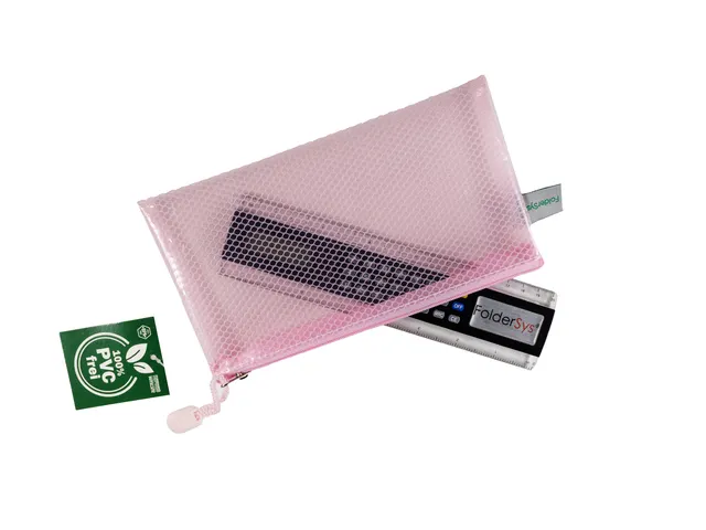 etui DIN PVC-vrij pastelroze transparant met ritssluiting