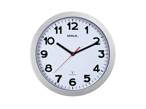Wandklok MAUL Step RC Ø30x5cm zilver kunststof frame incl.batterij