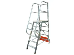 verrijdbare treden-platformladder,eenzijdig,6trede(n),stand H 1,4m