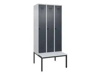 locker met bank,HxBxD 2120x900x815mm,3vak,vak B 300mm,draaigrendel - 2