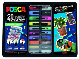 Paintmarker Uni POSCA Pop Colours assorti metalen koffer à 20 stuks