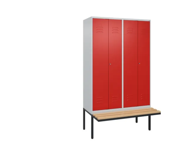 PBM-locker met bank,HxBxD 2120x1200x815mm,4vak,vak B 300mm,cil.-slot