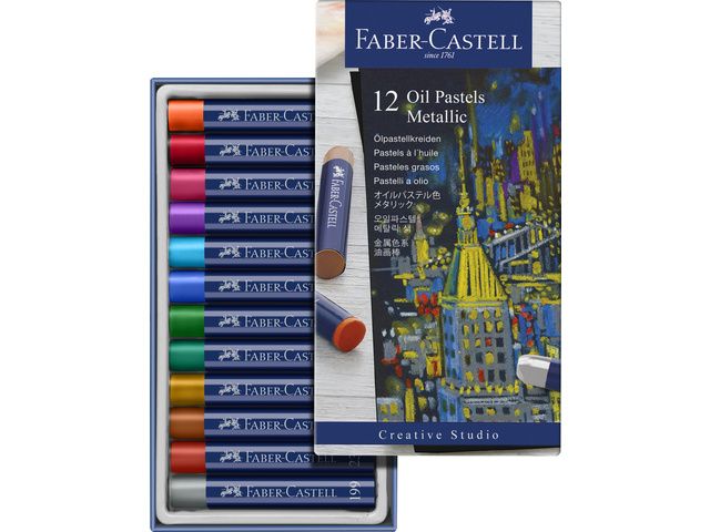 Oliepastelkrijt Faber-Castell Metallic 12 stuks assorti kleuren | BalpennenShop.nl