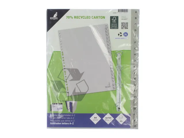 Tabblad ECO Kangaro A4 letters 180 grams grijs karton 23-gaats 20-deli