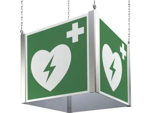 Kubus met vluchtroutepictogrammen,automatischer externe defibrilator