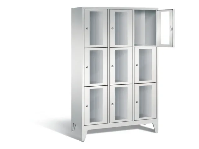 lockerkast 1850x1200x500mm 3x3 vakken Cilinderslot Poten, RAL7035