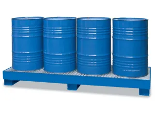 Opvangbak Staal 2420x820x240mm Voor 4x200l Vaten Rooster Blauw - 1