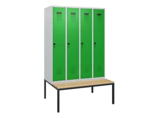 locker met bank,HxBxD 1950x1200x815mm,4vak,vak B 300mm,draaigrendel - 2