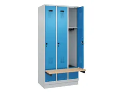 locker met bank,HxBxD 1950x900x815mm,3vak,vak B 300mm,draaigrendel