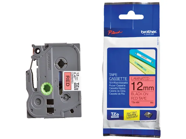 Labeltape Brother P-touch TZe-431 standaard 12mm zwart op rood