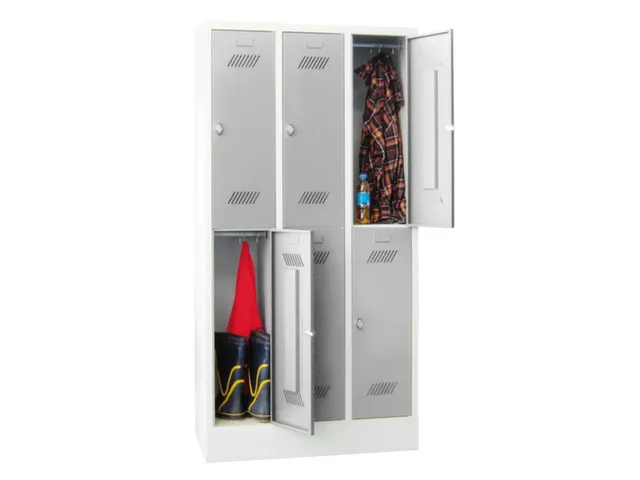 dubbeldekse locker,HxBxD 1850x900x500mm,3x2vak.,RAL7035,front RAL7035
